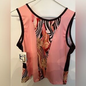 LEJAY TENNIS TOP  SIZE XL  PINK W/MULTI COLOR INSERTS   NWT. POLYESTER/LYCRA